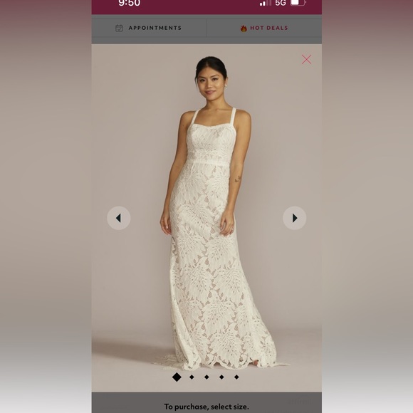 David’s Bridal floral lace halter sheath wedding gown - Picture 1 of 5